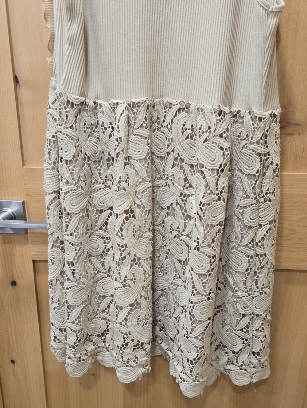 PRETTY ANGEL Beige Ruffle and Lace Accent Long Duster Vest - Picture 7 of 9